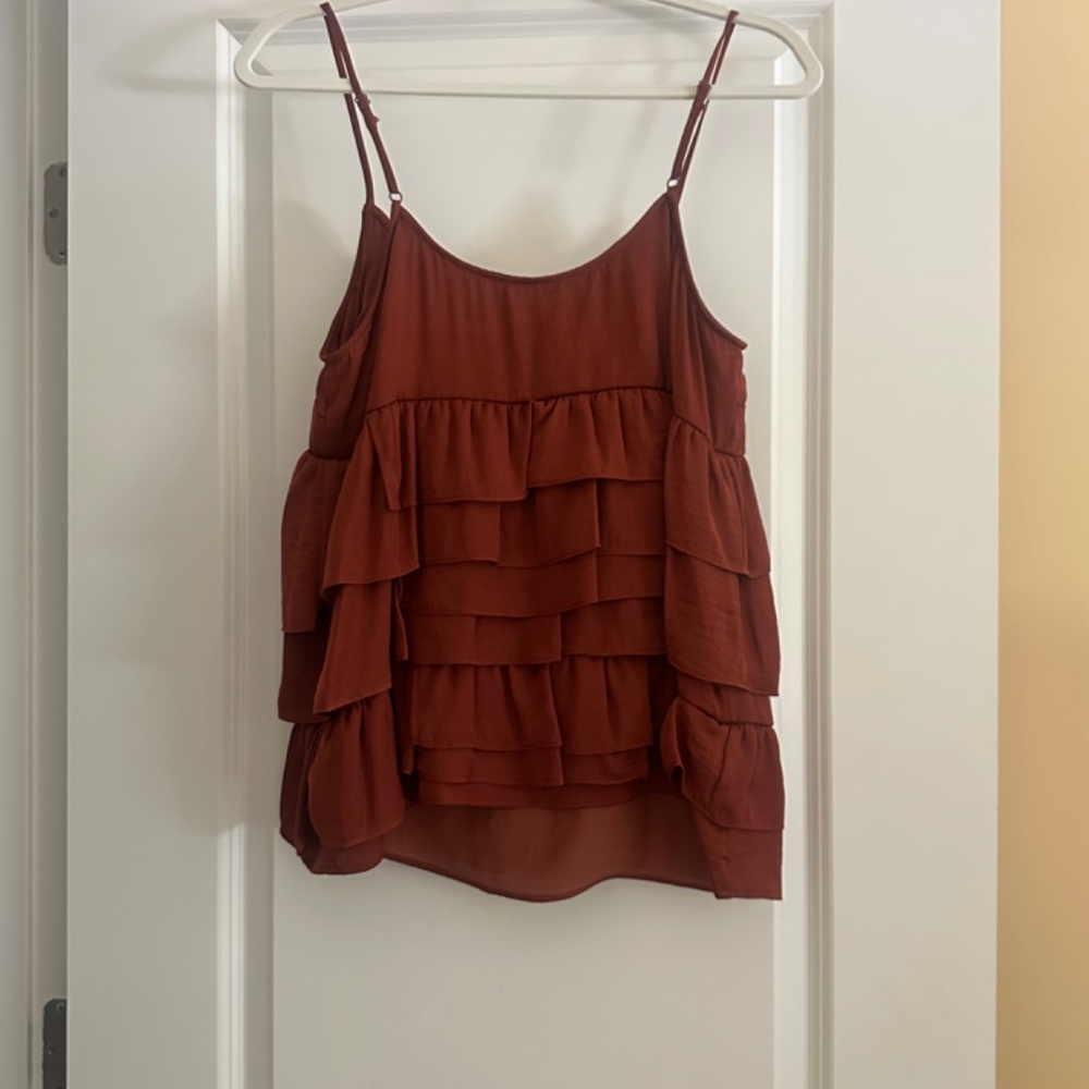 Who What Wear Ruffle Tiered Layered Top Size M Rust/Brown M - Picture 2 of 3